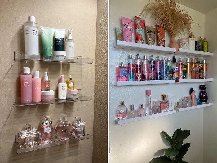 Display All Your Favorite Fragrances With These Acrylic Shelves For Wall Storage 