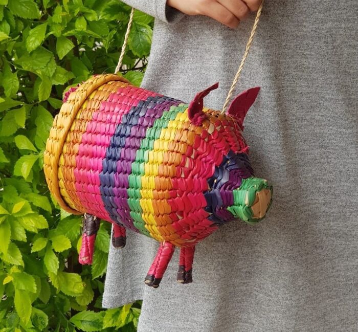This Woven Rainbow Pig Bag Says "I'm Bringing Home The Bacon"