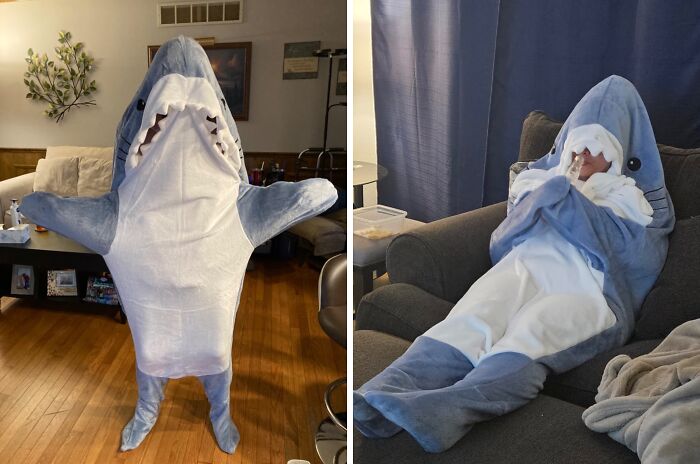 Make Your Left Shark Fantasy Come True With This Shark Blanket Hoodie Onesie 