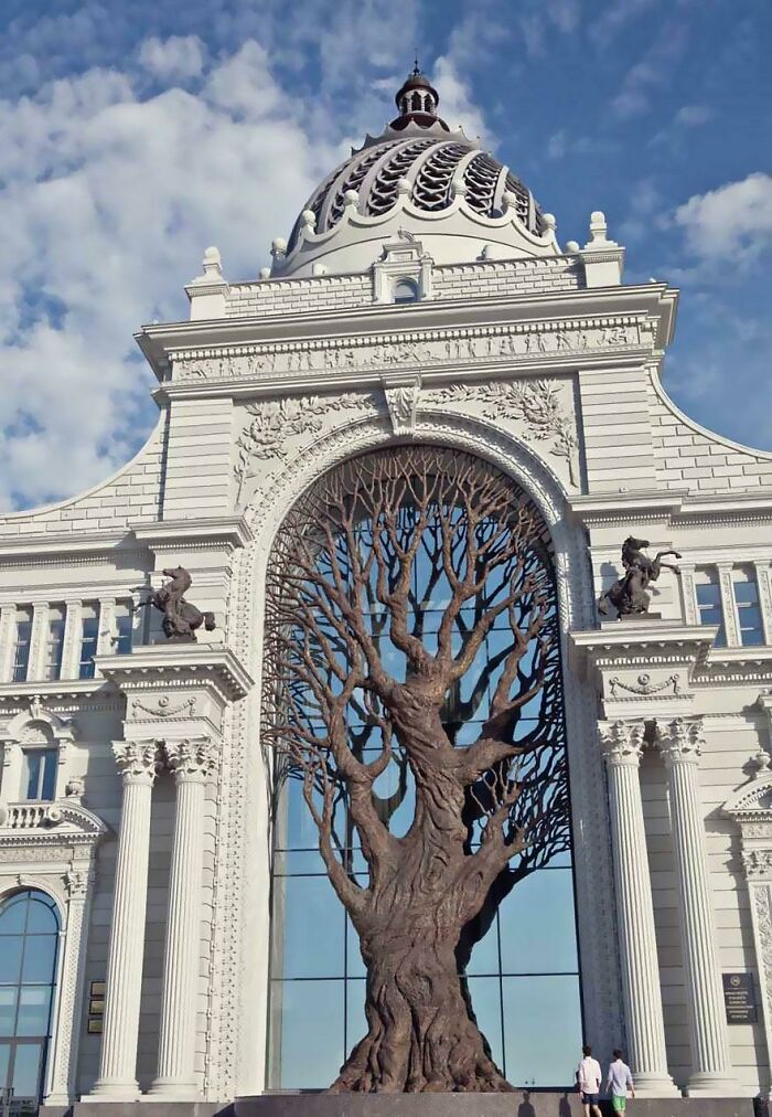 Palace In Russia With A Giant Iron Tree Built Into The Façade (Kazan Ministry Of Architecture)