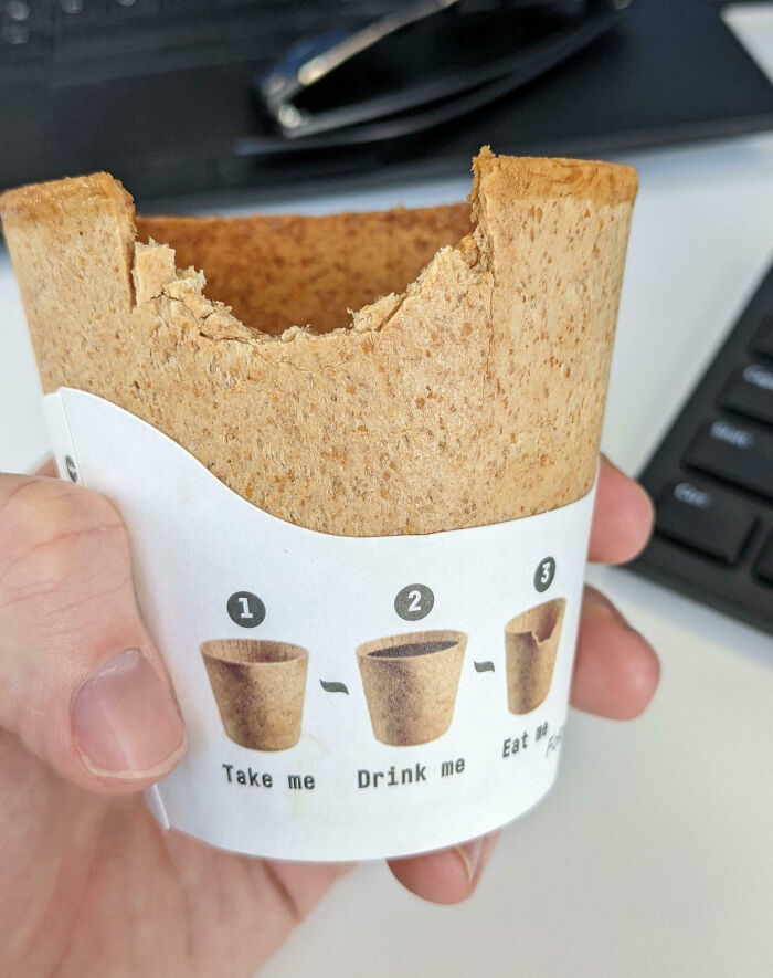 My Coffee Cup Is Edible. Tastes A Bit Like A Tough Ice Cream Cone, But Overall It Was Pleasant To Eat