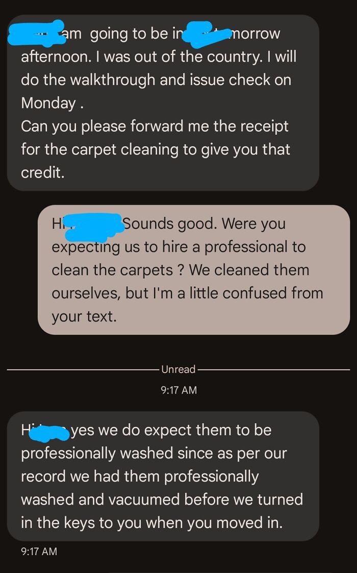 My Old Landlord Is Saying I Needed To Have The Carpets Professionally Vacuumed ?