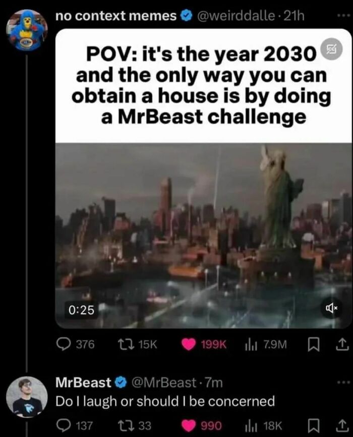 MrBeast comments on humorous meme about future housing in capitalism.