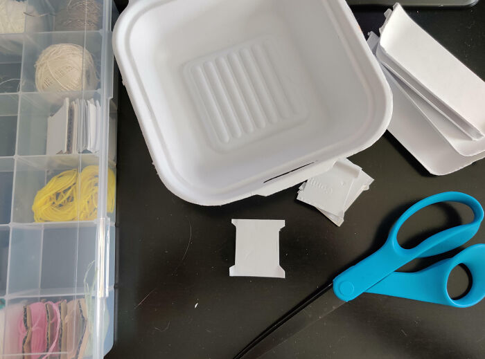 Instead Of Buying Plastic Bobbins For My Embroidery Thread, I Cut Up Cardboard And Takeout Containers