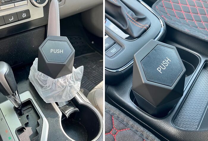 This Car Trash Can With Lid Fits Snugly Into Your Cup Holders