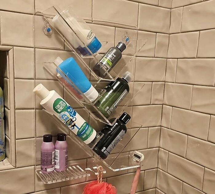 Stop Knocking Over Your Bottles With This Unique Acrylic Bathroom Organizer 
