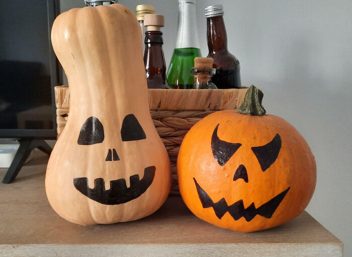 Instead Of Carving Pumpkins I Started To Draw On Them With A Marker. I Can Still Use Them For Cooking After