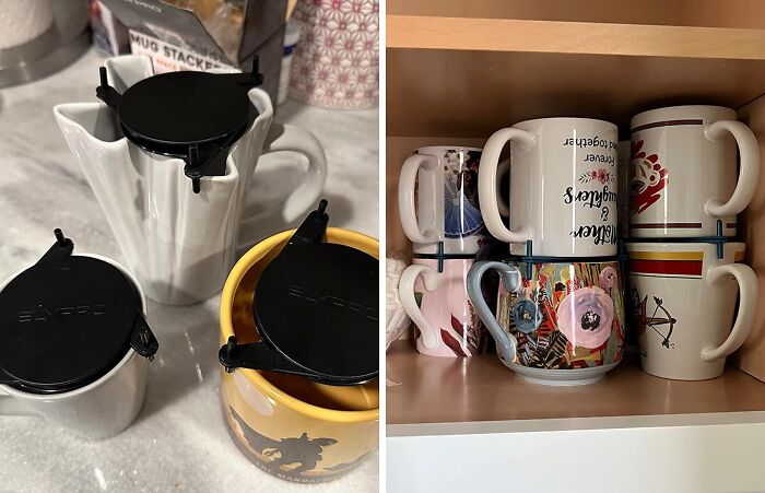 These Coffee Mug Organizers Create A 2-Story Space Out Of Your Cabinet
