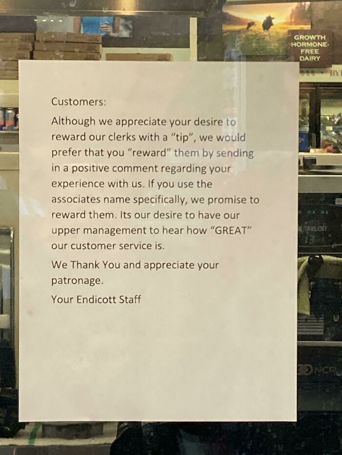 “Tips” Not Allowed, “Reward” Them By Telling Us How Great They Are! We Will Reward Them, We Promise! (Seen At An Ice Cream Window At A Convenience Store)