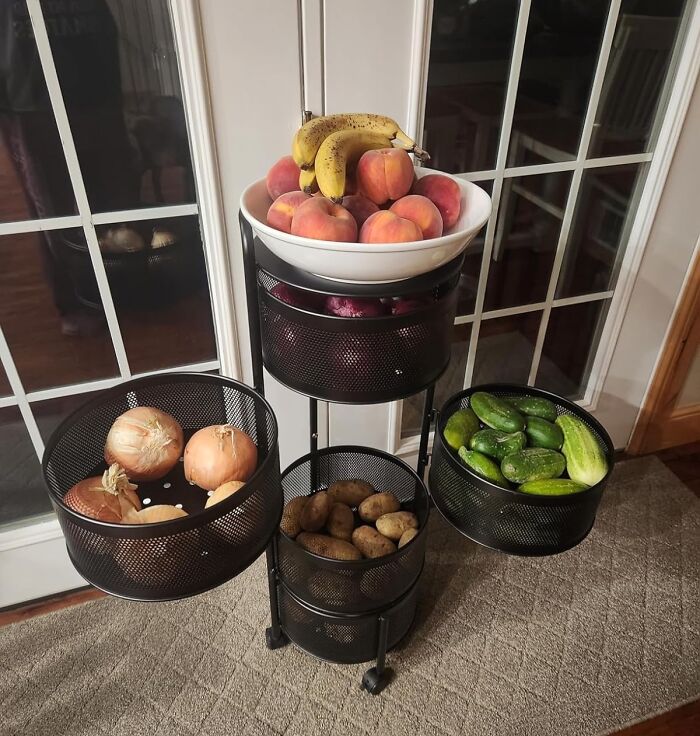 This Rotating Fruit Basket Creates A Tower For Easy Storage