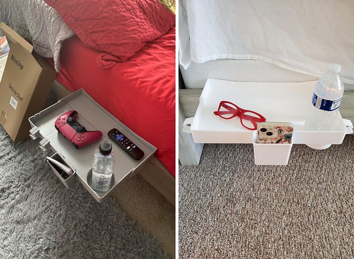This Folding Bedside Shelf Lets You Keep Your Essentials On-Hand, Even In A Teeny Tiny Space