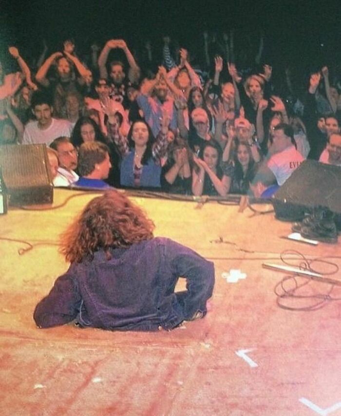 Eddie Vedder, Lead Singer Of Pearl Jam Smashes Through Stage At The Boston Garden Arena In 1994