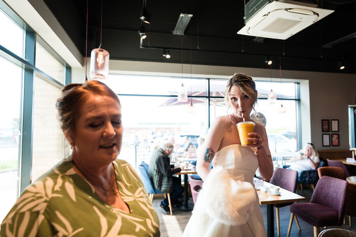 I Captured The Bride Visiting Costa Coffee On The Way To Her Wedding