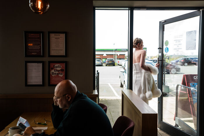 I Captured The Bride Visiting Costa Coffee On The Way To Her Wedding