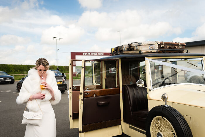 I Captured The Bride Visiting Costa Coffee On The Way To Her Wedding