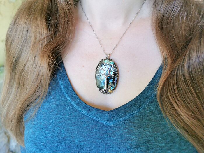 I Made A Tree Of Life Pendant With Wire And A Labradorite Gemstone