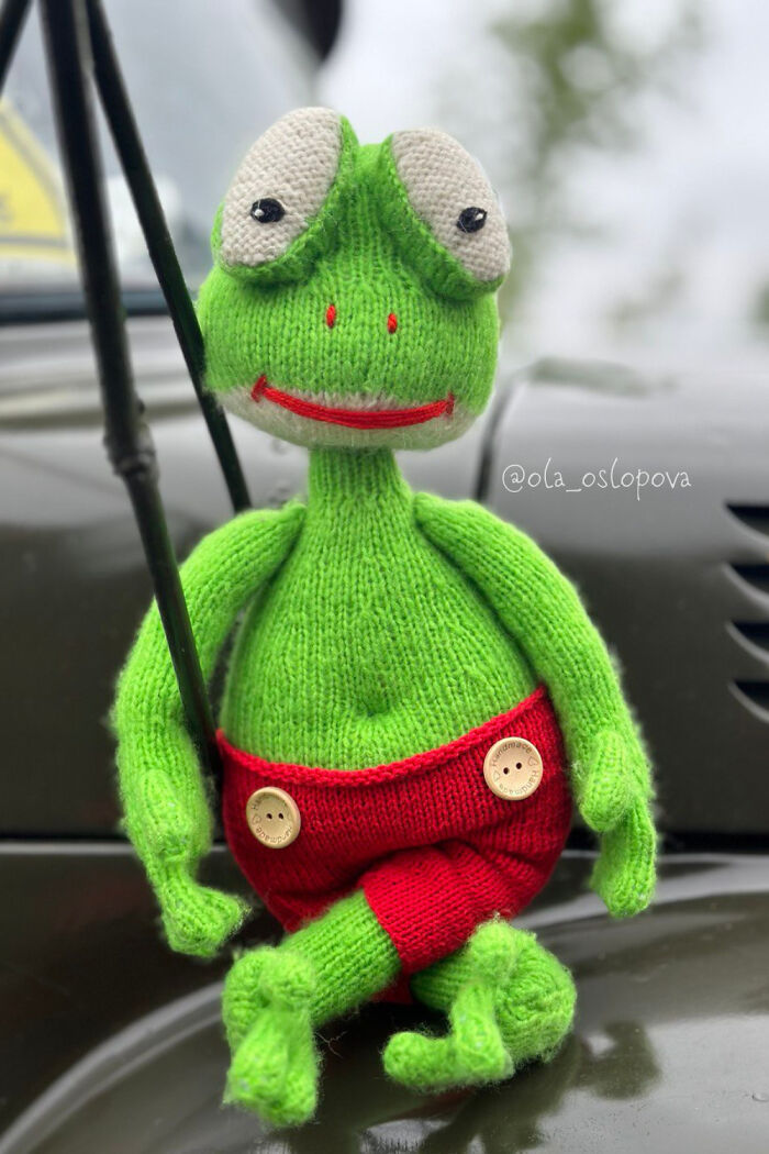 I Am A Toy Designer And This Is The Knitted Frog That I Made