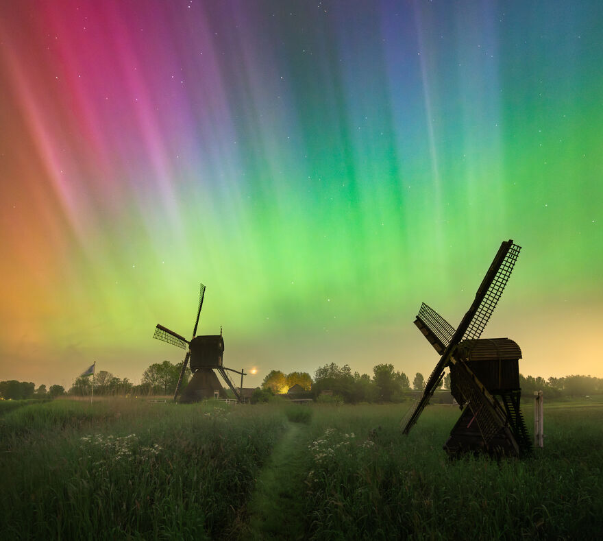 After Endless Dreams, I Finally Managed To Capture The Dutch Windmills With A Spectacular Aurora