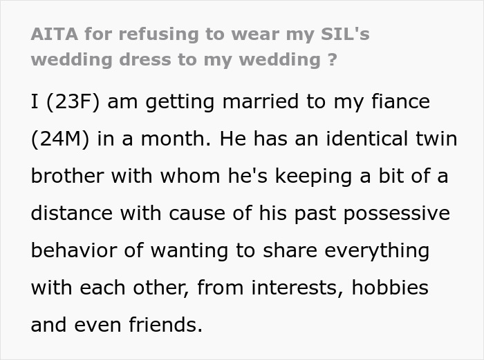 AITA For Refusing To Wear My SIL s Wedding Dress To