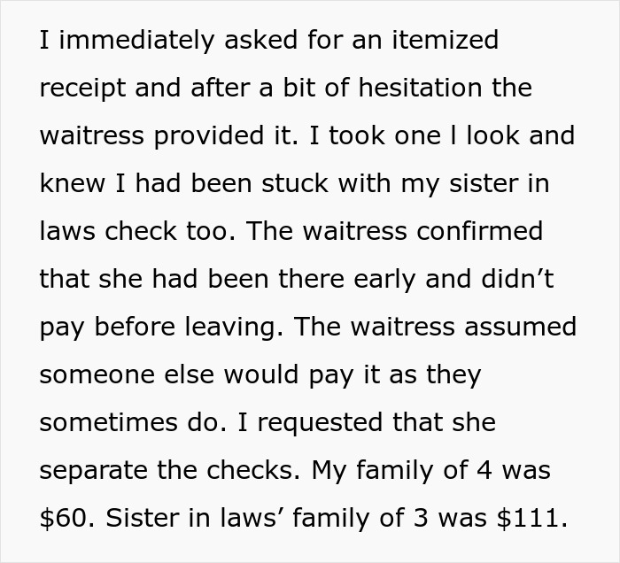 Family Tensions Rise When Man Declines To Cover Sister-In-Law’s 'Forgotten' $111 Bill