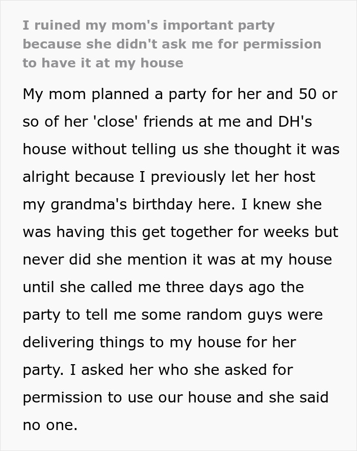 Woman Left Speechless After Entitled Mom Tried To Host A Party In Her House Without Permission