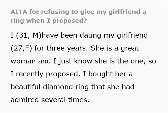 “Asked Me Where ‘The Real Ring’ Is”: GF Refuses To Say Yes Because Of A Diamond Ring