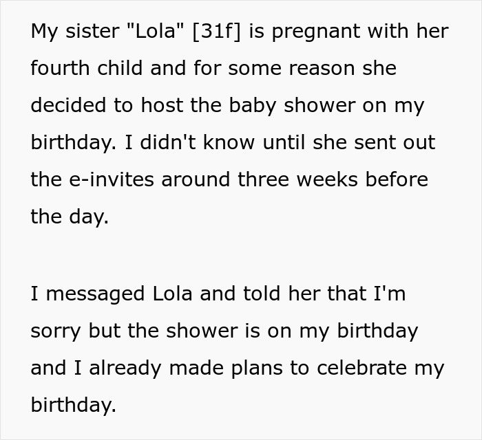 Woman Refuses To Cancel Her Birthday Plans To Attend Sister’s 4th Baby Shower, Gets Blocked
