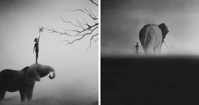 Artist Creates Black-And-White Paintings Reflecting The Bond Between Humans, Nature, And Animals (30 Pics)