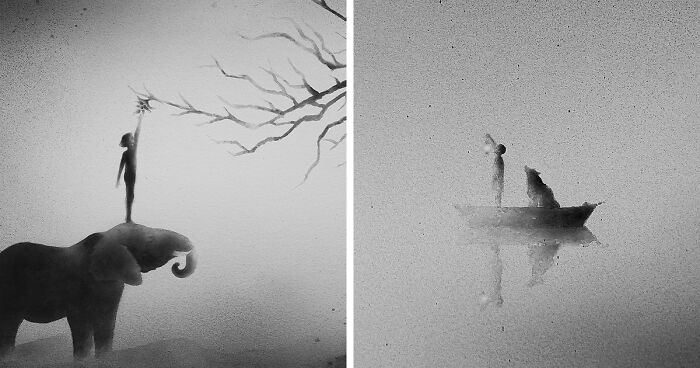 Artist Creates Black-And-White Paintings Reflecting The Bond Between Humans, Nature, And Animals (30 Pics)