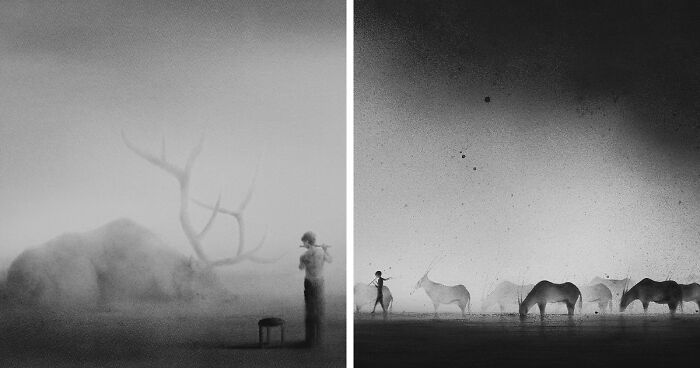 30 Poetic Black-And-White Watercolors Of Children With Wild Animals By Elicia Edijanto