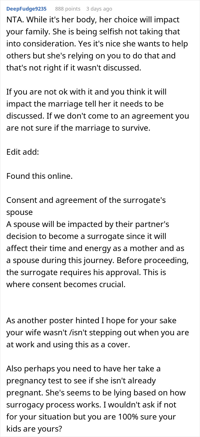 Man Doesn’t Want To Take Care Of Wife While She’s Pregnant With A Surrogate Baby She Applied For