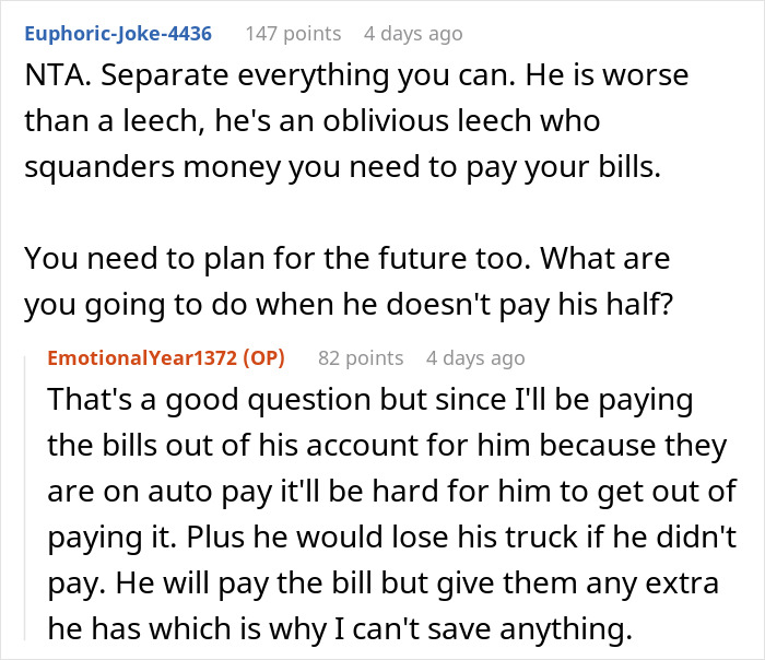 Sole Breadwinner Decides To Separate Finances After Husband Keeps Giving Their Money Away