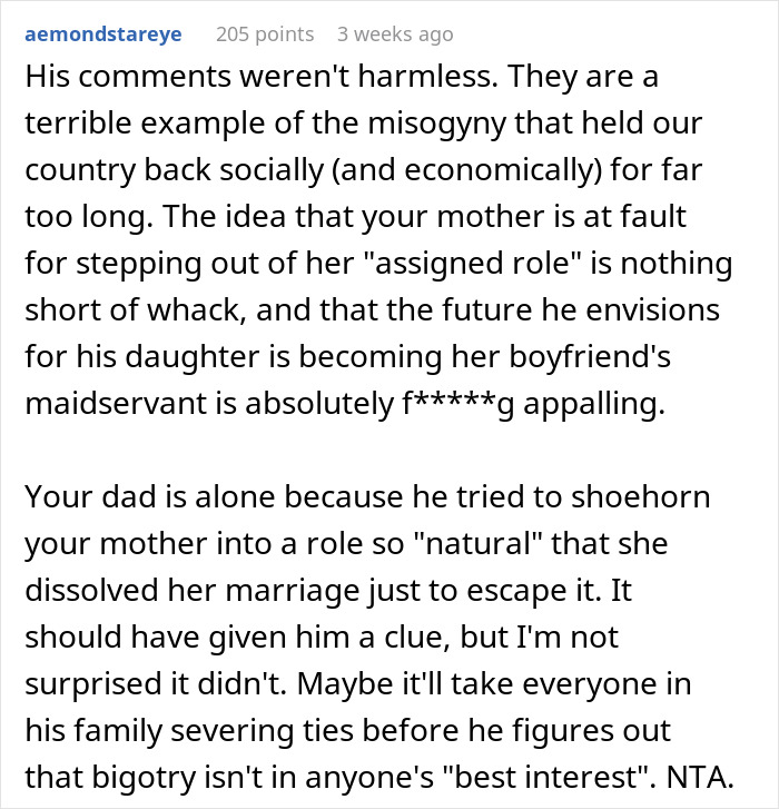 Woman Kicks Sexist Dad Out After He Keeps Schooling Her About Things That Ended His Marriage