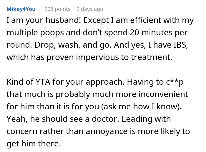 Woman Has To Constantly Accommodate For Husband’s Pooping Schedule, Forces Him To See A Doctor