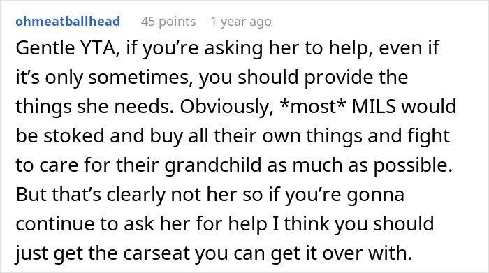 New Mom Complains About MIL Not Buying A Car Seat On Her Own Dime, Gets A Reality Check Online