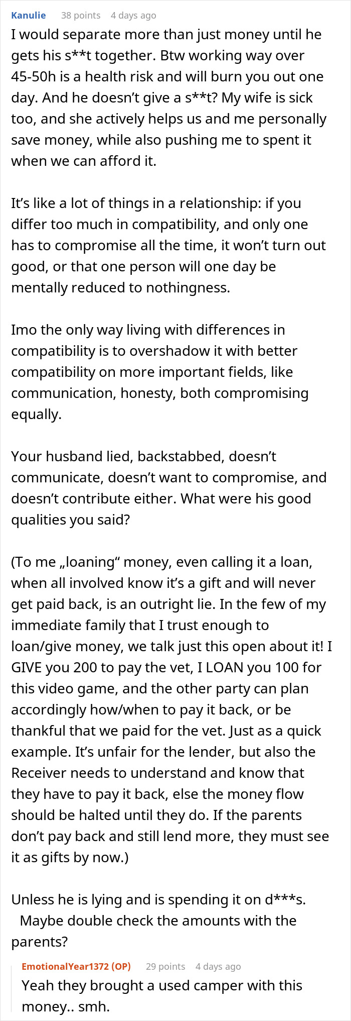 Sole Breadwinner Decides To Separate Finances After Husband Keeps Giving Their Money Away