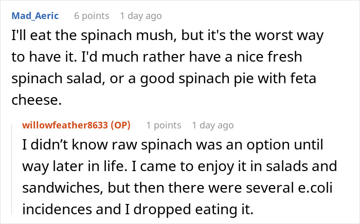 Girl Can’t Eat Spinach, Gets Told To Eat At Least 3 Bites To Get Dessert, Maliciously Complies