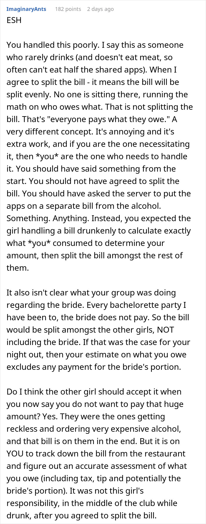 Woman Didn't Drink Alcohol, Refuses To Pay $470 Of Her 'Share' Of Bill, Asks If She's Wrong
