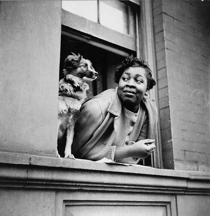 A Woman And Her Dog In Harlem, NY. 1943