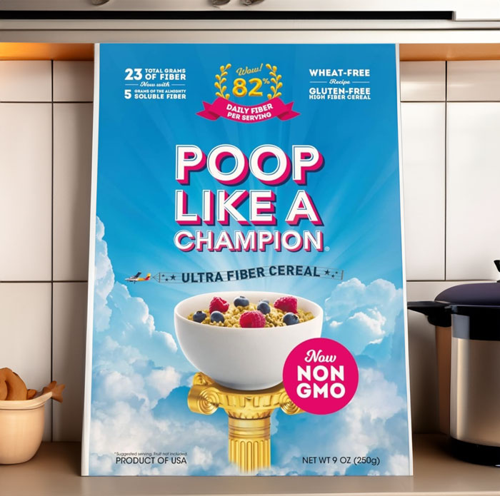  Poop Like A Champion Ultra High Fiber Cereal : This Cereal Tells It Like It Is