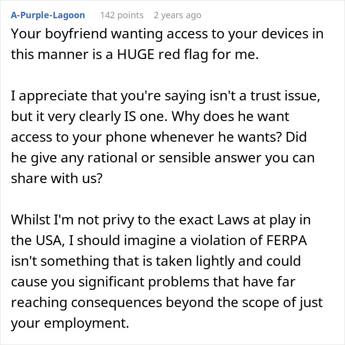 Woman Refuses To Risk Her Job So BF Can Check Her Phone At All Times As A ‘Trust Gesture’