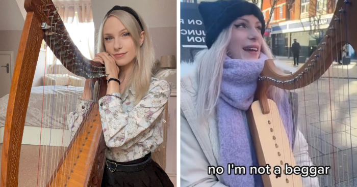 “I’m Not Begging”: Harpist Stays Unbothered While Busking As A “Karen” Berates Her