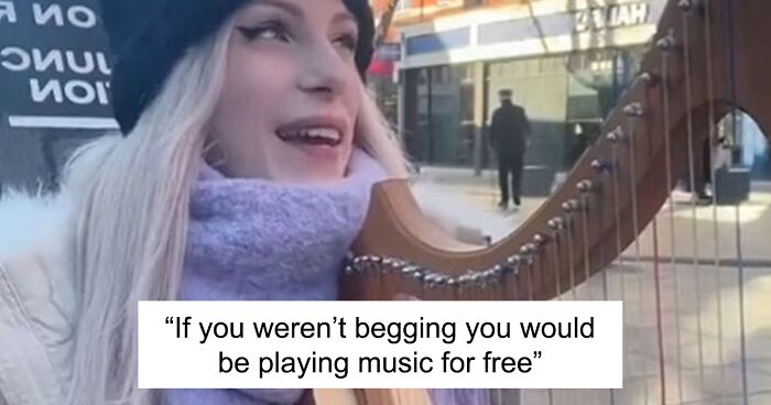 Harpist Street Performer Blows People Away With Her Graceful Composure While Woman Berates Her