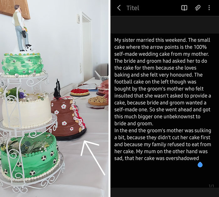 My Sister Got Married And Her Mother-In-Law Decided To Get A Bigger Wedding Cake Than Our Mom's Self-Made. It's Not The Biggest Drama, But It Overshadowed The Ceremony