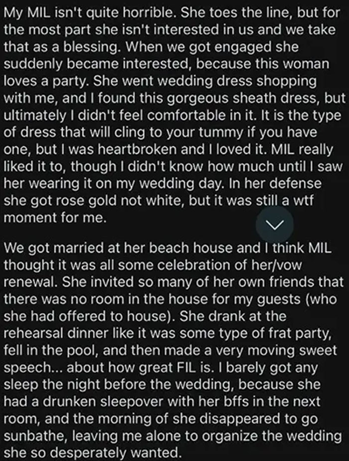 I'm Finally Ready To Laugh At This Story, So I Figured I Would Share. Mother-In-Law Wore The Dress I Wanted As My Wedding Dress To My Wedding