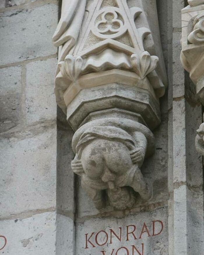 Grotesque Male Character Performing Auto-Fellatio Under The Statue Of The Archbishop Konrad Von Hochstaden, City Hall Of Cologne (Germany), Circa 1406