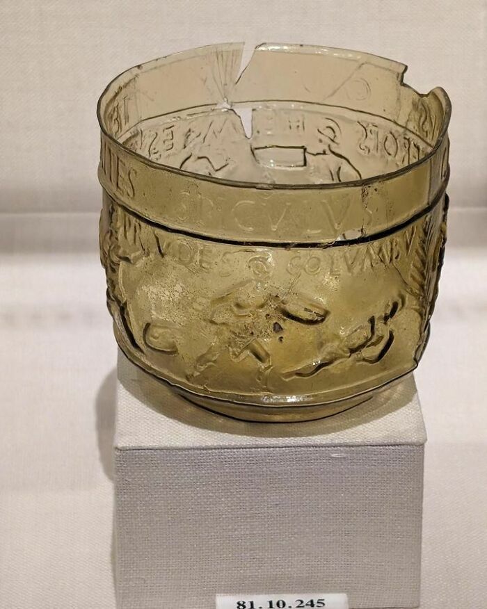 Roman Glass Souvenir Cup Bearing The Images And Names Of Gladiators Popular In Rome At The Time, 50-100ce