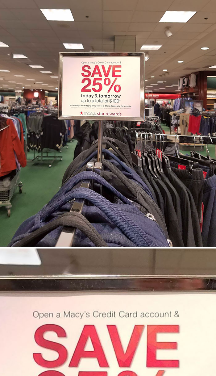 Macy's "Discount" Sign They Have On All Of Their Racks, Be Sure To Read The Fine Print On Top