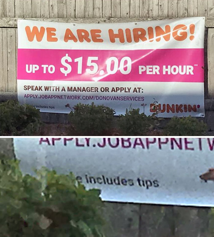 Baiting Applicants With An Inflated Wage When They Pay Minimum, The Asterisk In The Bush Says "Wages Include Tips"