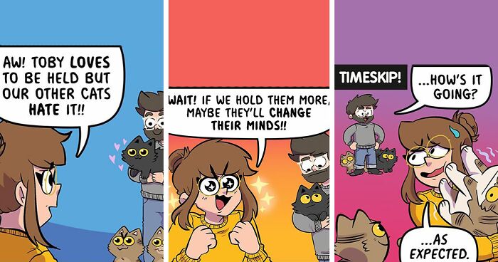 39 Relatable Comics Inspired By This Artist's Real Life Revolving Around Her Boyfriend And Cats (New Pics)